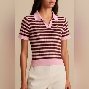 Pink and Brown Striped Women's Knit Top CC Celine - chic preppy style